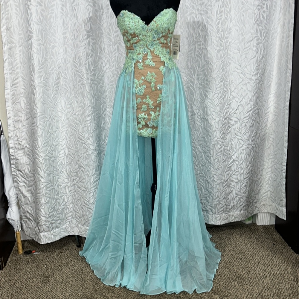 Sherri hill aqua / green blue prom / bridesmaid dress lace floral NWT